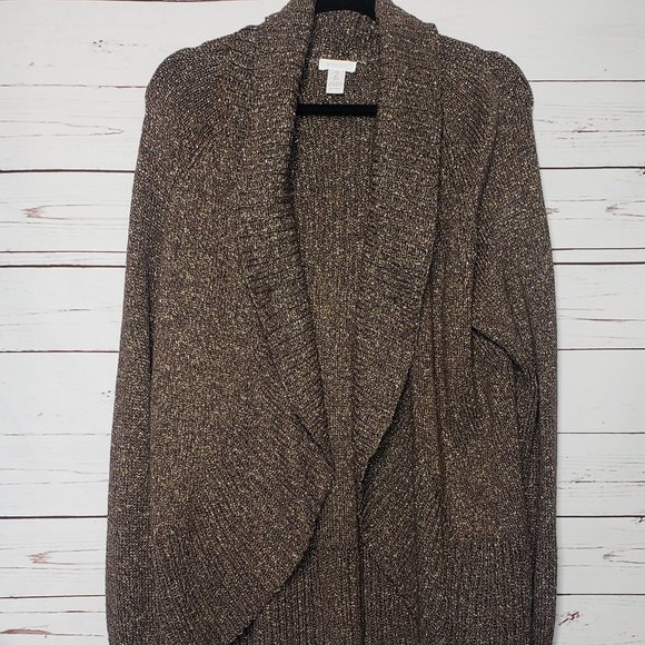 Chico's Brown Shimmer Waterfall Front Cardigan Sweater - Picture 8 of 9